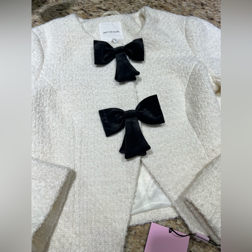 Anthropologie Avec Les Filles Wool Blend Bow Tweed Lady Jacket XSmall - Picture 7 of 12